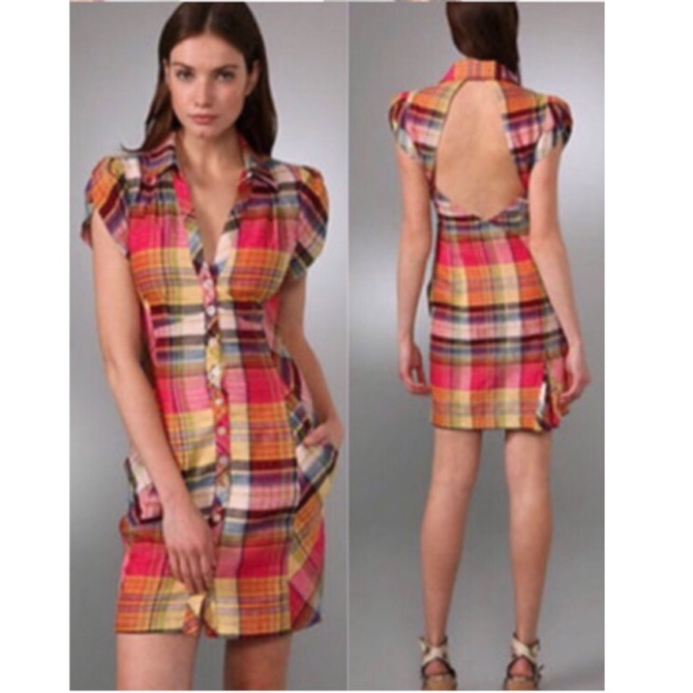 Nanette Lepore Open-Back Plaid Dress